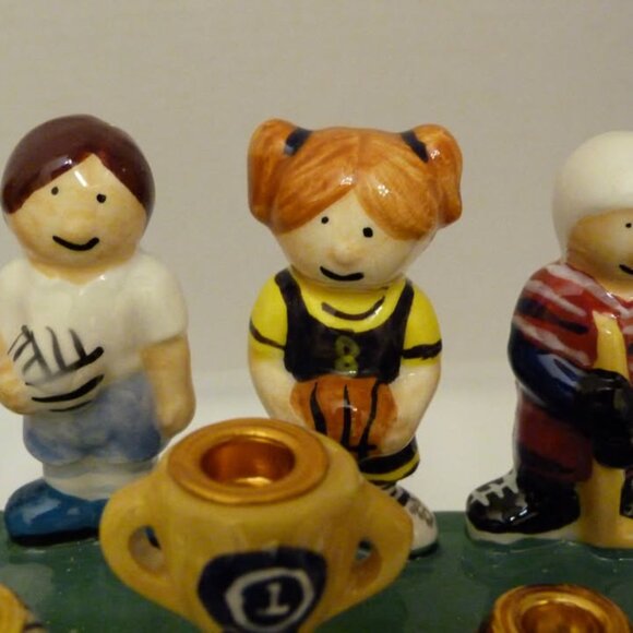 Rite Lite Hand-painted Ceramic 12 Inch Hanukkah Express Sports Menorah - Picture 6 of 9